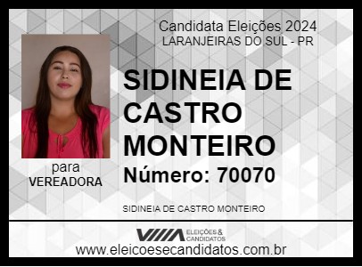 Candidato SIDINEIA DE CASTRO MONTEIRO 2024 - LARANJEIRAS DO SUL - Eleições