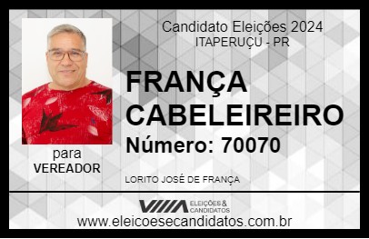 Candidato FRANÇA CABELEIREIRO 2024 - ITAPERUÇU - Eleições