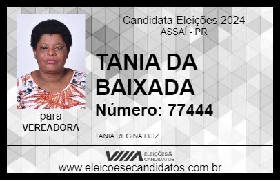 Candidato TANIA DA BAIXADA 2024 - ASSAÍ - Eleições