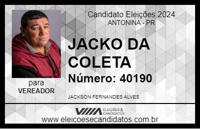 Candidato JACKO DA COLETA 2024 - ANTONINA - Eleições