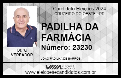 Candidato PADILHA DA FARMÁCIA 2024 - CRUZEIRO DO OESTE - Eleições