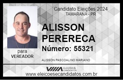 Candidato ALISSON PERERECA 2024 - TAMARANA - Eleições