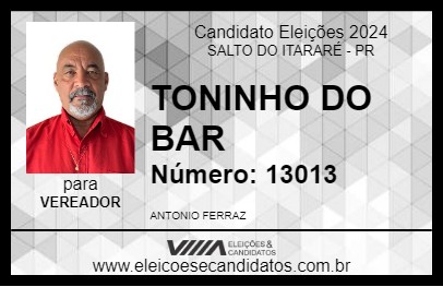 Candidato TONINHO DO BAR 2024 - SALTO DO ITARARÉ - Eleições