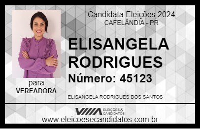 Candidato ELISANGELA RODRIGUES 2024 - CAFELÂNDIA - Eleições