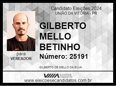 Candidato GILBERTO MELLO BETINHO 2024 - UNIÃO DA VITÓRIA - Eleições