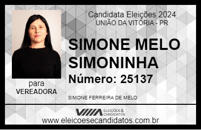 Candidato SIMONE MELO SIMONINHA 2024 - UNIÃO DA VITÓRIA - Eleições