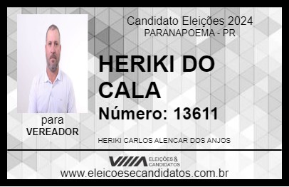 Candidato HERIKI DO CALA 2024 - PARANAPOEMA - Eleições