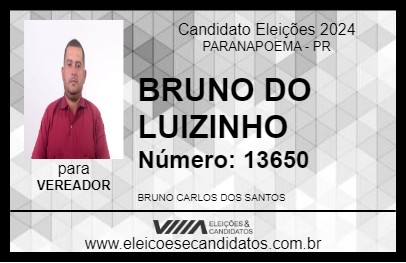 Candidato BRUNO DO LUIZINHO 2024 - PARANAPOEMA - Eleições