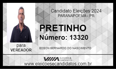 Candidato PRETINHO 2024 - PARANAPOEMA - Eleições