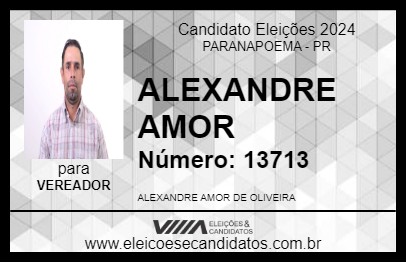 Candidato ALEXANDRE AMOR 2024 - PARANAPOEMA - Eleições