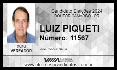 Candidato LUIZ PIQUETI 2024 - DOUTOR CAMARGO - Eleições