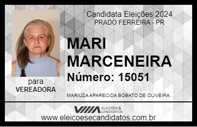 Candidato MARI MARCENEIRA 2024 - PRADO FERREIRA - Eleições