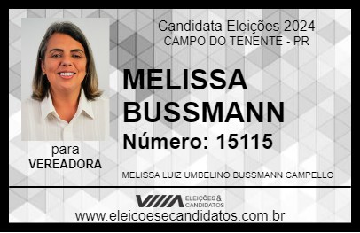 Candidato MELISSA BUSSMANN 2024 - CAMPO DO TENENTE - Eleições