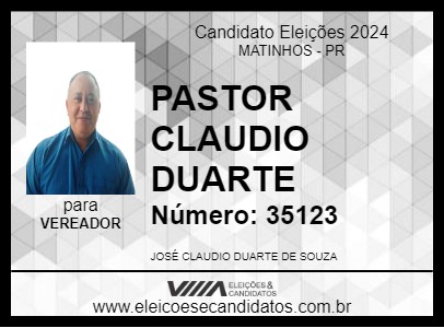 Candidato PASTOR CLAUDIO DUARTE  2024 - MATINHOS - Eleições