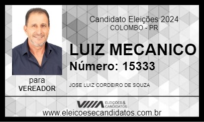 Candidato LUIZ MECANICO 2024 - COLOMBO - Eleições