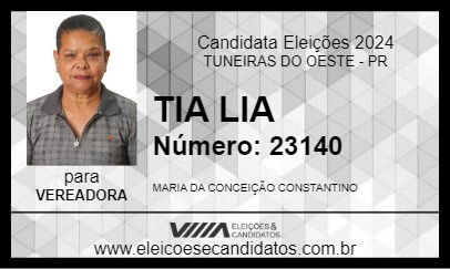 Candidato TIA LIA 2024 - TUNEIRAS DO OESTE - Eleições