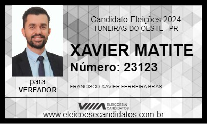 Candidato XAVIER MATITE 2024 - TUNEIRAS DO OESTE - Eleições