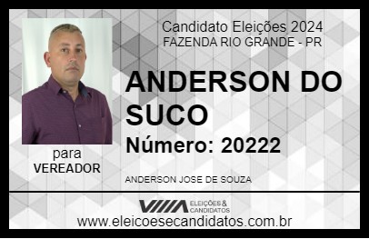 Candidato ANDERSON DO SUCO 2024 - FAZENDA RIO GRANDE - Eleições