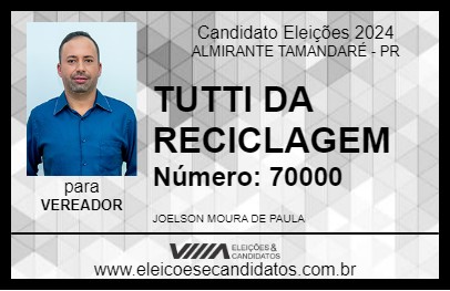 Candidato TUTTI DA RECICLAGEM 2024 - ALMIRANTE TAMANDARÉ - Eleições