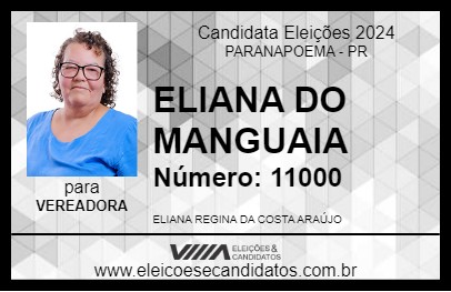 Candidato ELIANA DO MANGUAIA 2024 - PARANAPOEMA - Eleições