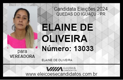 Candidato ELAINE DE OLIVEIRA 2024 - QUEDAS DO IGUAÇU - Eleições