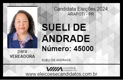 Candidato SUELI DE ANDRADE 2024 - ARAPOTI - Eleições