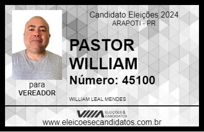 Candidato PASTOR WILLIAM 2024 - ARAPOTI - Eleições