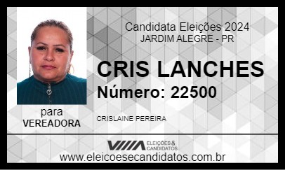 Candidato CRIS LANCHES 2024 - JARDIM ALEGRE - Eleições