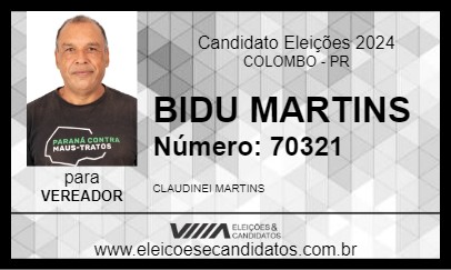 Candidato BIDU MARTINS 2024 - COLOMBO - Eleições