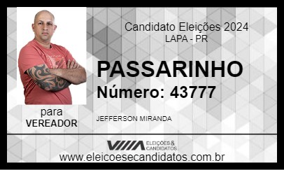 Candidato PASSARINHO 2024 - LAPA - Eleições