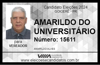 Candidato AMARILDO DO UNIVERSITÁRIO 2024 - GOIOERÊ - Eleições