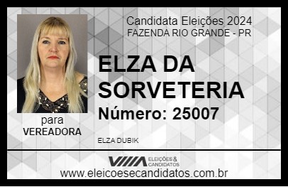 Candidato ELZA DA SORVETERIA  2024 - FAZENDA RIO GRANDE - Eleições