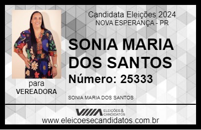 Candidato SONIA MARIA DOS SANTOS 2024 - NOVA ESPERANÇA - Eleições