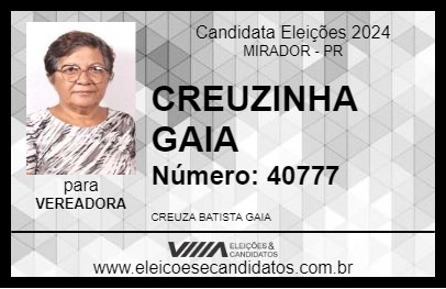 Candidato CREUZINHA GAIA 2024 - MIRADOR - Eleições