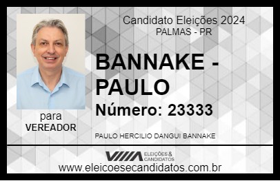 Candidato BANNAKE - PAULO 2024 - PALMAS - Eleições