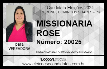 Candidato MISSIONARIA ROSE 2024 - CORONEL DOMINGOS SOARES - Eleições