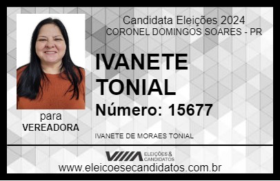 Candidato IVANETE TONIAL 2024 - CORONEL DOMINGOS SOARES - Eleições