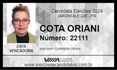 Candidato COTA ORIANI 2024 - JARDIM ALEGRE - Eleições