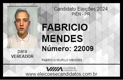 Candidato FABRICIO MENDES 2024 - PIÊN - Eleições