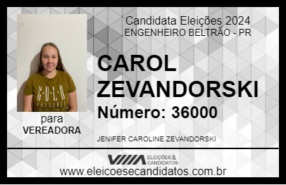 Candidato CAROL ZEVANDORSKI 2024 - ENGENHEIRO BELTRÃO - Eleições