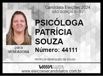 Candidato PSICÓLOGA PATRÍCIA SOUZA 2024 - SÃO GONÇALO - Eleições