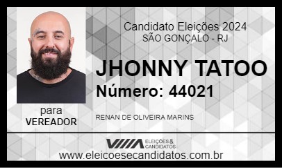 Candidato JHONY TATTOO 2024 - SÃO GONÇALO - Eleições