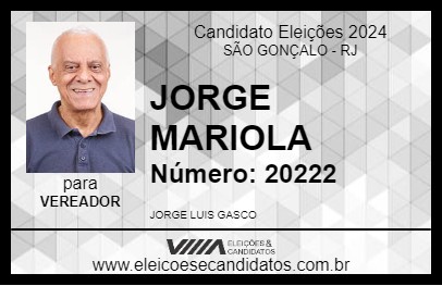 Candidato JORGE MARIOLA 2024 - SÃO GONÇALO - Eleições