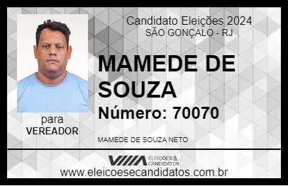 Candidato MAMEDE DE SOUZA 2024 - SÃO GONÇALO - Eleições