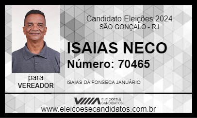 Candidato ISAIAS NECO 2024 - SÃO GONÇALO - Eleições