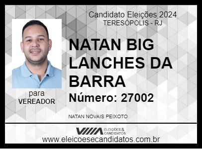 Candidato NATAN BIG LANCHES DA BARRA 2024 - TERESÓPOLIS - Eleições