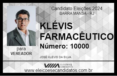 Candidato KLÉVIS FARMACÊUTICO 2024 - BARRA MANSA - Eleições