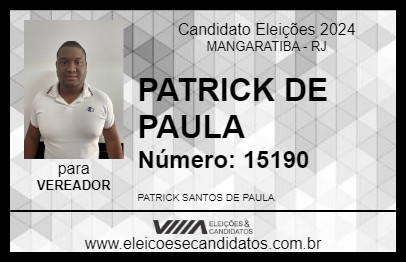 Candidato PATRICK DE PAULA 2024 - MANGARATIBA - Eleições