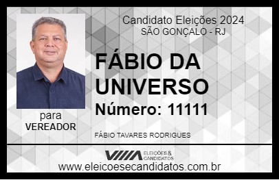 Candidato FÁBIO DA UNIVERSO 2024 - SÃO GONÇALO - Eleições