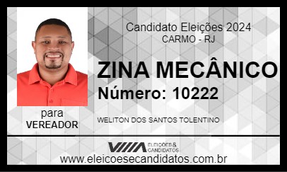 Candidato ZINA MECÂNICO 2024 - CARMO - Eleições